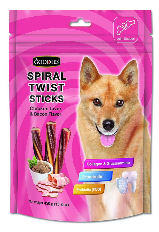 Goodies Spiral Twist Sticks Chicken Liver & Bacon 450 gm